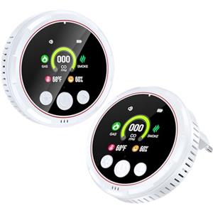 NHXF Rilevatore Monossido di Carbonio 5 in 1, Rilevatore Fumo e Rilevatore gas con Batteria Integrata e Schermo ad Alta Definizione, Adatto per Casa, Cucina, Camper, Appartamento(Bianco 2 pezzi)