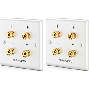deleyCON 2 Pezzi Altoparlanti Multimediali Wallbox Scatola di Derivazione a Muro con Spina a Banana Prese per 2 Altoparlante (Rosso/Nero) - Sistema Audio Surround Hi-Fi Home Cinema Set di 2