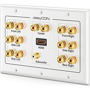 deleyCON Altoparlanti Multimediali Wallbox Scatola di Derivazione a Muro con Spina a Banana Prese & 1 Presa HDMI per Sistema Audio Surround 7.1 e Subwoofer Home Cinema