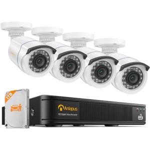 Anlapus DVR Kit Videosorveglianza Sistemi Videocamera 8 Canali 1080P H.265+ TVI DVR 4 Telecamere di Sorveglianza Esterno, 1TB HDD, IR Visione Notturna, P2P