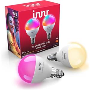 innr Lampadina Smart Miniglobo E14, per Hue* e hub Zigbee, Confezione da 2 | LED RGB, Bianco e Colori, 16 Milioni di Colori, 510 lumen, Dimmerabili