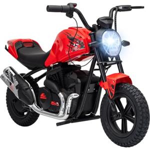 AIYAPLAY Moto Cross Elettrica per Bambini 24V Motore Brushless 180W, Rosso | Batteria al Litio, Motorino Elettrico Bimbi 6-12 Anni, Pneumatici 30cm in Gomma, Freno a tamburo, Luci, Musica USB, 10-18km/h