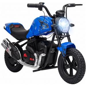 AIYAPLAY Moto Cross Elettrica per Bambini 24V Motore Brushless 180W, Blu | Batteria al Litio, Motorino Elettrico Bimbi 6-12 Anni, Pneumatici 30cm in Gomma, Freno a tamburo, Luci, Musica USB, 10-18km/h