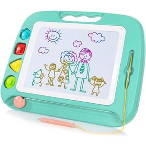 SGILE Lavagna Magica per Bambini, Grande Tavola Disegno con 4 Zone Colorate | Lavagnetta Magnetica Cancellabile con 4 Timbri, Giocattoli Educativi e Regalo per Bambina Bambino 1-4 Anni, 32 x 42 cm, Verde