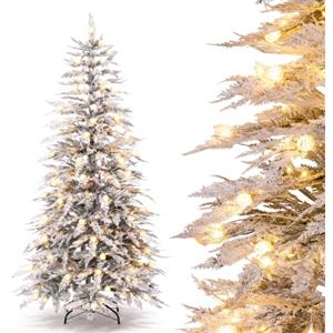 COSTWAY Albero Natale Innevato 180/210cm, 280/350 Luci Incorporati, 180 cm | Albero Natale Automatico Ignifugo con 526/710 Rami, 280/350 Luci LED, 72/85 Pigne e Base, da Casa, Negozio e Hotel