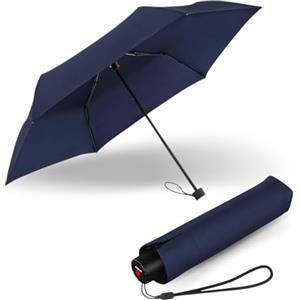 Knirps C.050 Small ombrello tascabile manuale compatto antivento 205 g | Mini ombrello Blu - 205 g, testato in galleria del vento fino a 80 km/h, cupola 90 cm, cinturino e custodia, da zaino