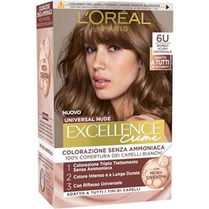 L'Oreal Paris L'Oréal Paris Colorazione Permanente, Copertura dei Capelli Bianchi a Lungo, Risultato Naturale e Luminoso, Formula senza Ammoniaca, Excellence Universal Nude, Tonalità: Biondo Scuro (6U)
