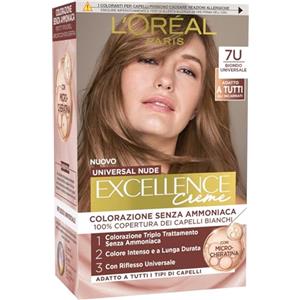 L'Oreal Paris L'Oréal Paris Colorazione Permanente, Copertura dei Capelli Bianchi a Lungo, Risultato Naturale e Luminoso, Formula senza Ammoniaca, Excellence Universal Nude, Tonalità: Biondo (7U)