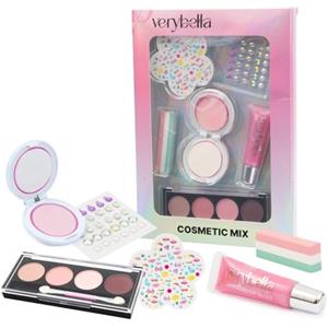 verybella Kit Make Up Contenente Palette con 4 Colorazioni di Ombretto, Lucidalabbra Alla Fragola, Hair Chalk Rosa, Stickers Colorati, Strass, Adesivi, Gessetto Viso