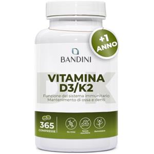 Bandini® Vitamina D3 K2 | 365 COMPRESSE (12 Mesi) | Vitamina D 2000 UI + | 200 mcg Vitamin K | Vitamine MK-7 99% All Trans Vit D3+K2 | Per Ossa, Denti, Muscoli, Articolazioni & Sistema Immunitario