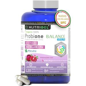 NUTRICEL Fermenti Lattici Probiotici | Probiotici per Intestino | 200 Miliardi UFC/giorno + 30 Ceppi | Fermenti lattici + Zinco, Inulina ed Estratto di Melograno | Massima Concentrazione | Vegano | 120 Capsule