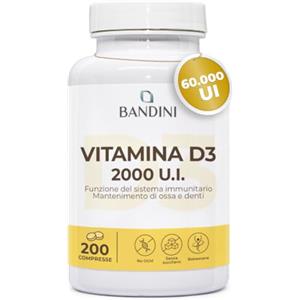 Bandini® Vitamina D 60.000 UI/mese 200 compresse (+6 mesi), Vitamine D3 | Difese Immunitarie, Salute di Ossa, Denti e Muscoli, Metabolismo del Calcio, 50 mcg di Colecalciferolo, Vit D3 Pura Alta Dose