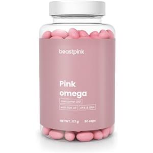 GymBeam Pink Omega 3 - Capsule per donne con EPA e DHA da olio di pesce - Con coenzima Q10 per energia, cuore, cervello e vista - Integratore per benessere generale e vitalità - 90 capsule