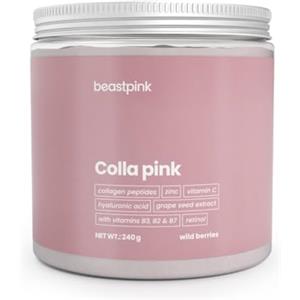 GymBeam Colla Pink Bevanda di Bellezza Senza Zuccheri con Vitamina C, Collagene Idrolizzato, Acido Ialuronico - Arricchita con Zinco e Selenio per Capelli, Unghie (240 g, Frutti di Bosco)
