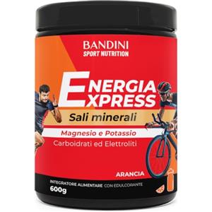 Bandini® Energia Express (MAGNESIO E POTASSIO) + Sali Minerali 600g Polvere | Integratore Alimentare a base di Carboidrati ed Elettroliti con Zuccheri, per Allenamento e Palestra (gusto arancia)