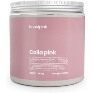 BeastPink GymBeam Colla Pink Bevanda di Bellezza Senza Zuccheri con Vitamina C, Collagene Idrolizzato, Acido Ialuronico - Arricchita con Zinco e Selenio per Capelli, Unghie (240 g, Mango - Arancia)