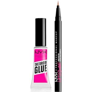 NYX Professional Makeup The Brow Glue Gel Sopracciglia Trasparente Istantaneo Effetto Laminazione 5g + Lift and Snatch Penna Sopracciglia No-Transfer Tenuta 16h Tonalità Taupe - Set da 2