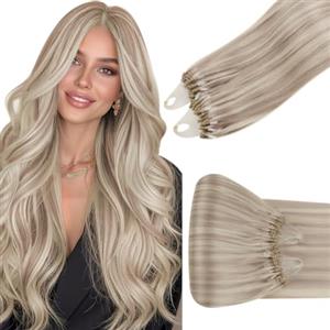 Hetto Extension Capelli Veri Microring Lunghezza da Acconciare 50ciocche | Umani Remy per acconciature raccolte, Colpi di sole biondo beige, Applicazione senza calore, Eventi e ricevimenti, 30cm 40g