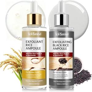 lofuanna Peel Shot Glow Rice Peeling Ampoule, Serum viso esfoliante di riso nero e bianco delicato per viso e corpo, ridurre i pori e idratare profondamente per tutti i tipi di pelle