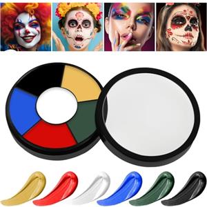 AOOWU Trucchi Clown Halloween MakeUp, Impermeabile Trucco Bianco per Viso, Lavabile Body Painting per Carnevale, Compleanno, Feste e Natale, Non Tossico, Trucco 6 tipi Colori
