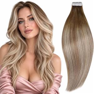 RUNATURE Extension Biadesive Capelli Veri Balayage 35cm 20pcs 50g #3/8/22 | Extension Capelli Veri Biadesivo Balayage Castano Ombre Biondo,Dritto,Lisci,Invisibile