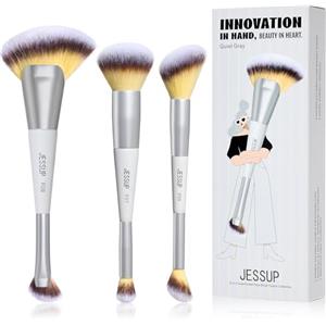 Jessup 3 pennelli viso doppia punta fondotinta contour blush T521 | Set pennelli 6 in 1, fibre sintetiche tricolore, basso assorbimento, sfumatura uniforme per uso quotidiano