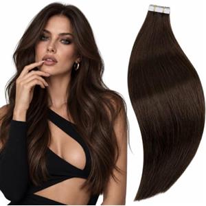 RUNATURE Extension Capelli Veri Biadesivo 70cm 20pcs 50g Marrone Scuro #2 | Extension Adesive Invisibile，Dritto,Lisci,Effetto Naturale