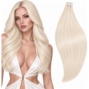 RUNATURE Extension Biadesive Capelli Veri Biondo Bianco 20pcs Invisibile | Extension Biadesive Capelli Veri Biondi 25cm 30g，Dritto,Lisci,Effetto Naturale #800