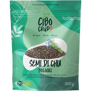 CIBO CRUDO crudo biologico vegan Semi di Chia Biologici - 800g. Fonte Di Omega 3 e 6 Vitamine Del Gruppo B. Fonte di Magnesio Potassio e Calcio Bio. Per Latte o Muesli. Chia Seeds Organic.