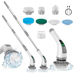 pancellent Spazzola elettrica rotante, spazzola elettrica per la pulizia 7 in 1 2025 Upgrade, potente pulizia a 360 giri/min, spazzola per il bagno da 1,5 ore a doppia velocità con braccio di prolunga per cucina