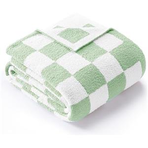 Exclusivo Mezcla Coperta Quadri, Morbida Coperta Lavorata a Maglia, Accogliente Coperta in Pile Quadri, Leggera e Soffice Coperta per Divano e Letto, 130x150 CM, Verde Salvia