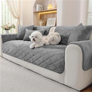 Ystyle Copridivano in Pile Morbido, Telo Copridivano Antiscivolo Antimacchia e Lavabile, Fodera per Divano 1/2/3/4 Posti con Penisola, Tessuto Super Morbido Universale (Grigio Scuro, 45x45cm)