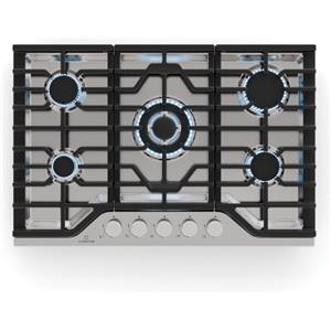 KLARSTEIN Turbocast - Piano Cottura a Gas, 5 Bruciatori, Acciaio Inox 304, Wok: 3,4 kW, Accensione Elettrica, Sicurezza Antifiamma, Kit per GPL Incluso, Fornello a Gas Professionale, 750x100x500 mm