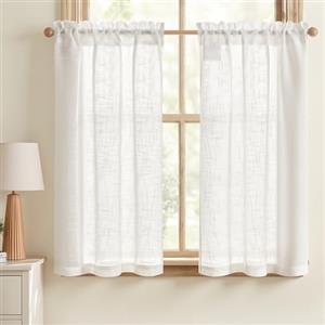 TOPICK Tenda corta cucina bistrò in voile 65L x 90A cm Bianco 2 pezzo | Tende da cucina in garza trasparente, da bistrò, per interni, soggiorno, casa di campagna, cucina