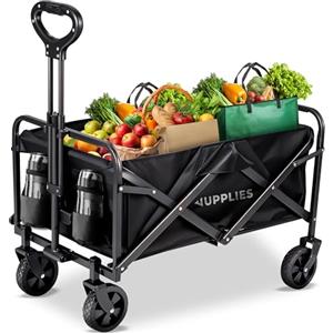 JUPPLIES Carrello da Spiaggia Pieghevole con Ruote Grandi Tutto Terreno in Acciaio e Tessuto Oxford 600D Impermeabile fino a 75kg | Carrello Portatutto Ideale per Mare, Campeggio, Giardino e Spesa