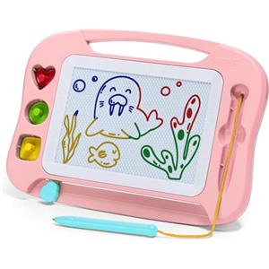 SGILE Lavagna Magica Bambini, Portatile Tavola Disegno con 4 Zone Colorate | Lavagnetta Magnetica Cancellabile con 3 Timbri, Giocattoli Educativi e Regalo per Bambini 1-4 Anni, 18 x 25 cm, Rosa Chiaro