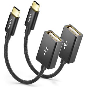 deleyCON 10cm OTG USB‑C a USB‑A (2 Pezzi) - Da Connettore USB‑C Maschio a Porta USB‑A Femmina - Compatibile con iPhone 17/Air/16/15 Pro Max/15 Max, iPad, MacBook Pro/Air, Galaxy S25/S24, PC e Computer
