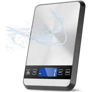 Drcowu Bilancia da Cucina Digitale 15kg/1g, Funzione Hold e Conta Pezzi | Bilancia pesa alimenti digitale con timer regolabile e display LCD grande, ideale per pasta madre e dolci, acciaio inox