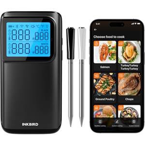 INKBIRD Termometro Wireless per Carne,WiFi 5G e Bluetooth 5.4,Doppia Sonda con 5 Sensori,Allarmi Temperatura,per BBQ,Affumicatori,Forni,Cucina