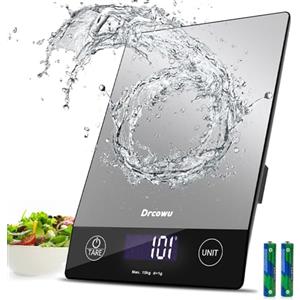 Drcowu Bilancia da Cucina Digitale 10kg, Funzione Tara, Precisione 1g | Bilancia da cucina in acciaio inox, impermeabile, display LCD retroilluminato, 6 unità di misura, facile da pulire