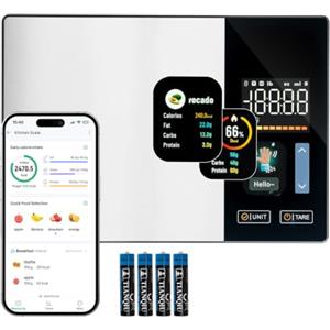 Wigearss Bilancia da Cucina Digitale con App, Bilancia Nutrizionale Intelligente 5kg/1g, Bilancia Contacalorie Bluetooth con Display a Colori per Fitness, Dieta e Meal Prep