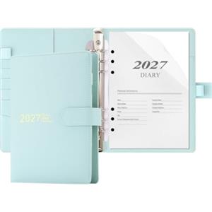 Donfulfip Agenda 2027, formato A5, agenda giornaliera 2027, agenda giornaliera per pagina da gennaio a dicembre, copertina rigida, organizer con adesivi per agenda, portapenne, tasca interna (blu)