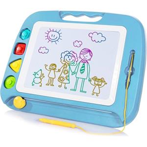 SGILE Lavagna Magica per Bambini, Grande Tavola Disegno con 4 Zone Colorate | Lavagnetta Magnetica Cancellabile con 4 Timbri, Giocattoli Educativi e Regalo per Bambini 1-4 Anni, 32 x 42 cm, Blu Chiaro