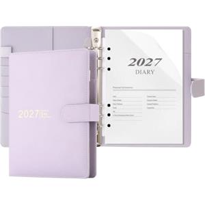 Donfulfip Agenda 2027, formato A5, agenda giornaliera 2027, agenda giornaliera per pagina da gennaio a dicembre, copertina rigida, organizer con adesivi per agenda, portapenne, tasca interna (viola)