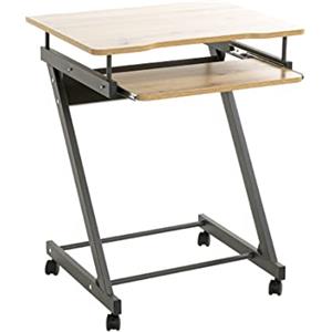 HAKU Tavolino per notebook su rotelle con ripiano estraibile per tastiera, struttura in acciaio antracite e ripiani MDF effetto rovere chiaro, 60 × 75 × 49 cm, stile moderno