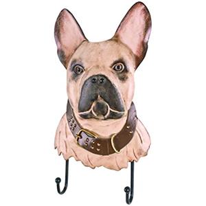 HAKU Appendiabiti da parete metallo appendiabiti in metallo appendiabiti da ingresso in metallo con effetto 3D in beige, con motivo bulldog e 2 ganci, Dim.: L 20 x A 36 x P 5 cm, Stile: industriale
