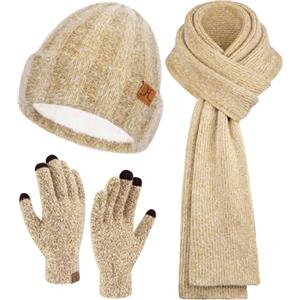Bequemer Laden Cappello Berretto Pile Guanti Sciarpa Donna Invernale Regalo | Invernali Donna Guanti Touch Screen Sciarpe Lunghe Beanie Cappelli Berretti Caldi con Fodera in Pile Regalo Natale per Lei