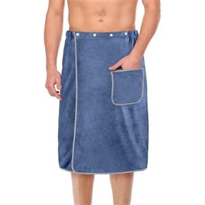 Aomig Kilt da Sauna per Uomo, Asciugamano Sauna Uomo con Chiusura a Bottone e Elastico, Asciugamano Palestra per Sauna, Asciugamano con Chiusura a Strappo per Sport Nuoto Bagno Viaggi(Blu)