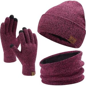 Bequemer Laden Invernale Berretto Cappello Uomo Donna Sciarpa Guanti Regalo | Unisex Invernali Termici Doppio Cappelli Berretti Maglia a Coste Scaldacollo Guanti Touch Screen Sci Snowboard Regalo Natale