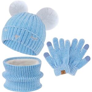Bequemer Laden Invernale Cappello Berretto Sciarpa Guanti Bambino 3-10 Anni | Invernali Termici Doppi Cappelli Berretti con Pon Pon Pile Scaldacollo Touch Screen Guanti Bambino Bambina 3-10 Anni Regalo